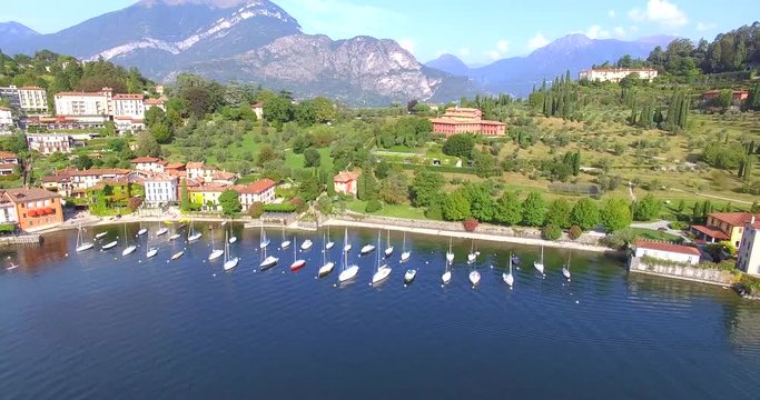 Aerial 4k - Lago di Como (IT) - Vista aerea di Pescallo - porto turistico
