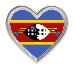 Fototapeta premium Swaziland flag in silver heart isolated on white background. 3D illustration.