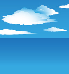 clouds floating above a peaceful ocean, on a blue day