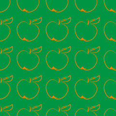 Orange circuit of appleson green background abstract seamless pattern