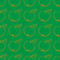 Orange circuit of appleson green background abstract seamless pattern