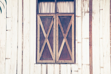 Wood windows and wood wall vintage style