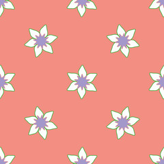 Fototapeta na wymiar White purple flowers seamless pattern on pink background