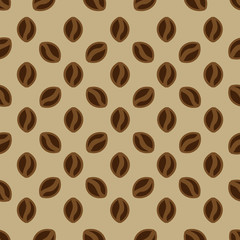Coffee beans seamless pattern on beige background