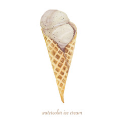 Ice cream waffle cone. Hand drawn Watercolor Illustration.