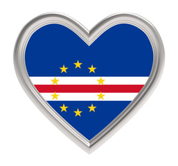 Cape Verde flag in silver heart isolated on white background. 3D illustration.