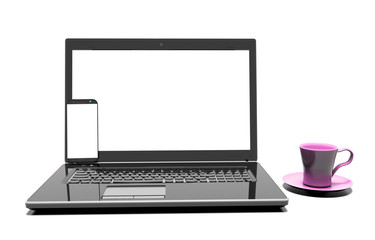 laptop, mobile phone - isolated on white with clipping path, 3d render