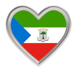 Obraz premium Equatorial Guinea flag in silver heart isolated on white background. 3D illustration.