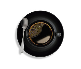 Top view of a cup of coffee, isolate on white