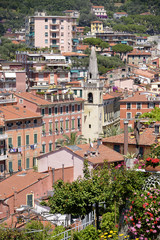 Fototapeta na wymiar Aerial view and San rocco church of Lerici is a town and comune in the province of La Spezia in Liguria (northern Italy), part of the Italian Riviera