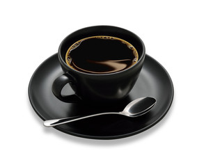 Top view of a cup of coffee, isolate on white
