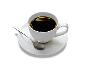 Top view of a cup of coffee, isolate on white