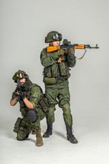 Group of russian soldiers  on white background