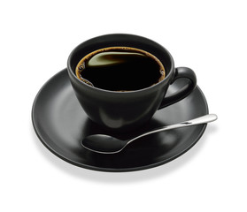 Top view of a cup of coffee, isolate on white