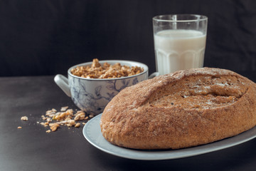 glass of milk and bread