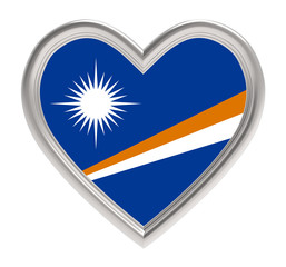 Fototapeta premium Marshall Islands flag in silver heart isolated on white background. 3D illustration.