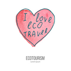 Vector ecotourism doodle on watercolor texture