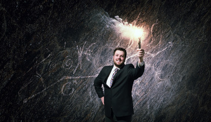 He is searching for solution . Mixed media