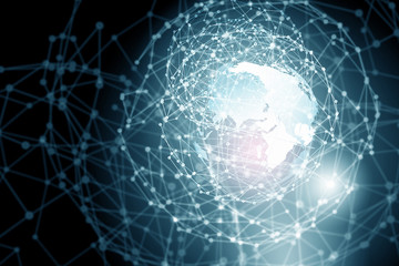 Worldwide web on blue background . Mixed media