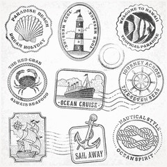 Fototapeta premium vector sea journey vintage stamps