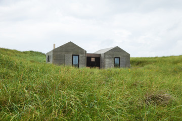 modern wooden houses surrounded by lawn