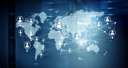 Worldwide web on blue background . Mixed media