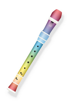 Recorder - rainbow colored flute. Isolated vector illustration on white background.