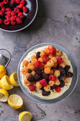 Lemon Cake with colorful raspberries