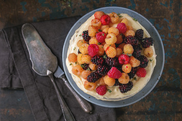 Lemon Cake with colorful raspberries