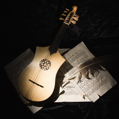 Renaissance lute (citole) with musical notes