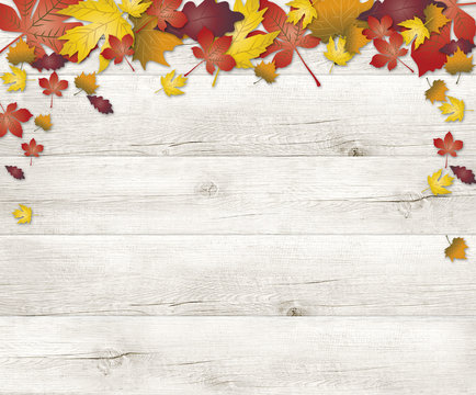 Holz Planken und Herbstblätter