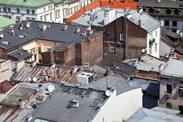Fototapeta premium Aerial view of the roofs of houses in the historic part of Krakow. Poland.