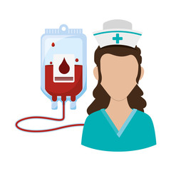 Nurse with uniform and blood bag icon. Medical and health care theme. Isolated design. Vector illustration