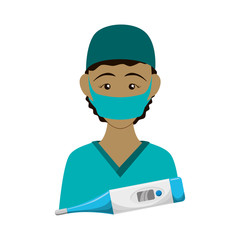 Nurse with uniform and thermometer icon. Medical and health care theme. Isolated design. Vector illustration