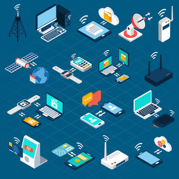 Wireless Technologies Isometric Icons