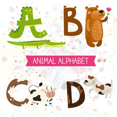 Cute kids animal alphabet A-D