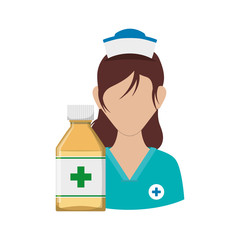 Nurse with uniform and medicine jar icon. Medical and health care theme. Isolated design. Vector illustration