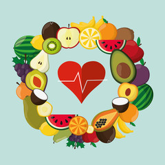 assorted healthy food and heart cardiogram icons image vector illustration design 