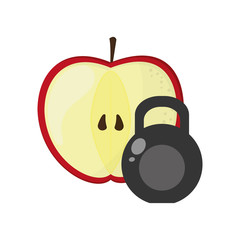 flat design apple and kettlebell  icon vector illustration 