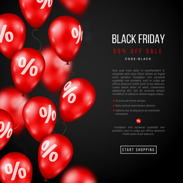 Black Friday Sale Poster with Red Glossy Balloons
