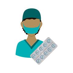 Nurse with uniform and pills medicine icon. Medical and health care theme. Isolated design. Vector illustration