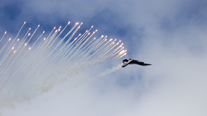 Fighter jet firing flares