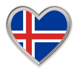 Fototapeta premium Iceland flag in silver heart isolated on white background. 3D illustration.