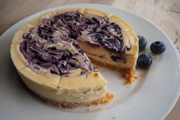 blueberry cheesecake on white dish