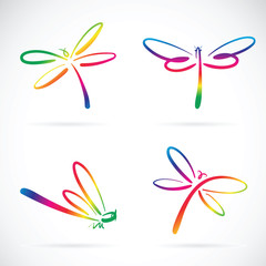 Vector group of dragonfly sketch on white background