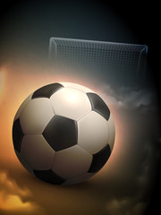 Fototapeta na wymiar Soccer Ball And Steel Goal Background