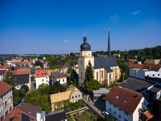 Aerial view of saint annen church goessnitz thuringia germany