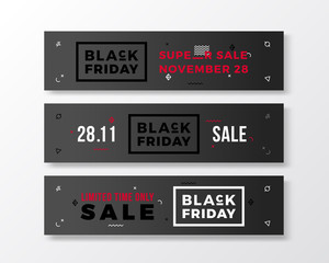 Fototapeta premium Black Friday Swiss Style Minimal Banners Set. White and Red Modern Concept. With Soft Realistic Shadow.