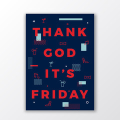 Thank God its Friday Swiss Style Minimal Poster or Flyer. Modern Typography Concept. Abstract Elements. Soft Realistic Shadow.