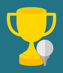 Ball and gold trophy cup icon. Golf sport and hobby theme. Colorful design. Vector illustration